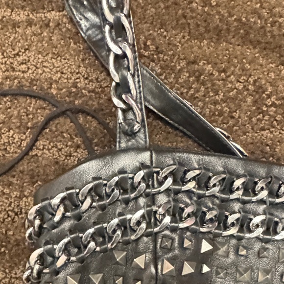 Alice and Olivia Size 10 Studded Black Leather Women's Bustier Top - Picture 5 of 9